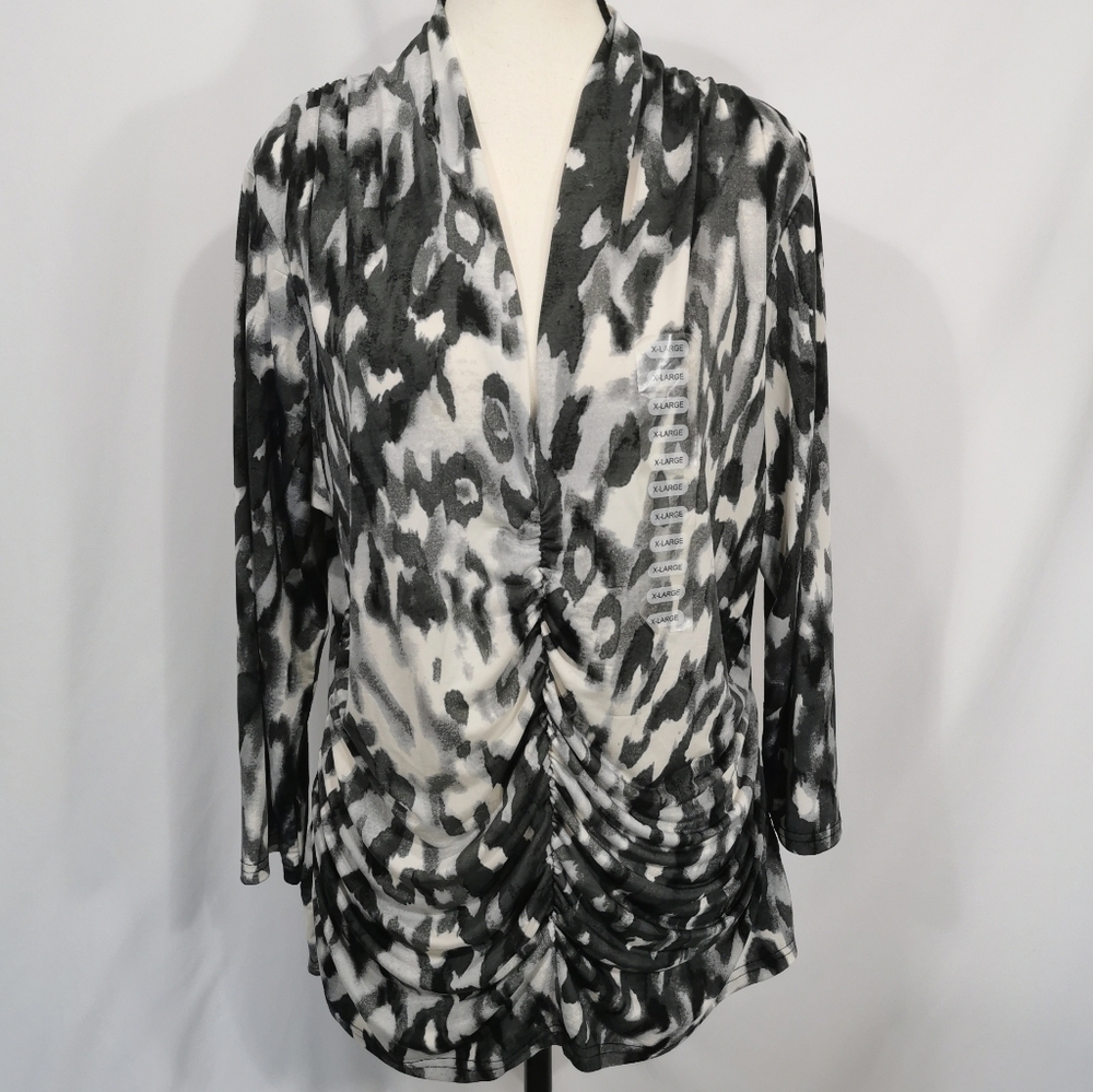 NWT Rafaela Ombre Pebble Black/Grey Ruched Blouse - Sz XL Open To Offers
